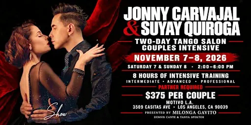 Two-Day Tango Salon Couples Intensive with Jonny Carvajal & Suyay Quiroga