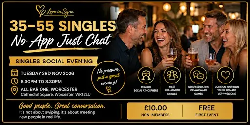 35 to 55 Singles No App Just Chat Social at All Bar One Worcester