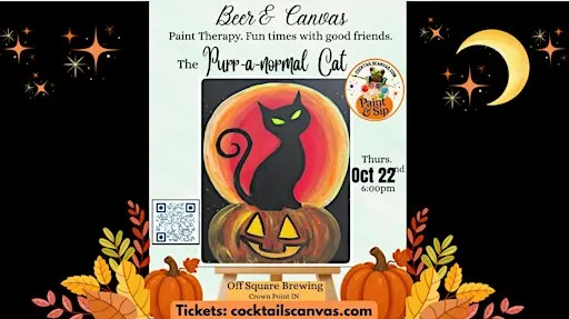 "PURR-a-Normal Cat"Cocktails and Canvas Fun Halloween Paint & Sip Art Event
