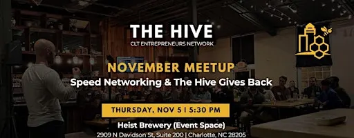 The Hive CLT | NOVEMBER Meetup – Speed Networking & The Hive Gives Back