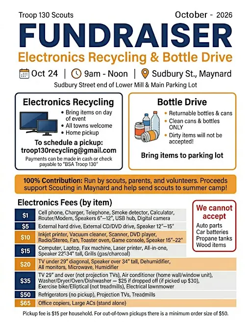 Electronic Recycling & Bottle Drive - Maynard BSA Troop 130