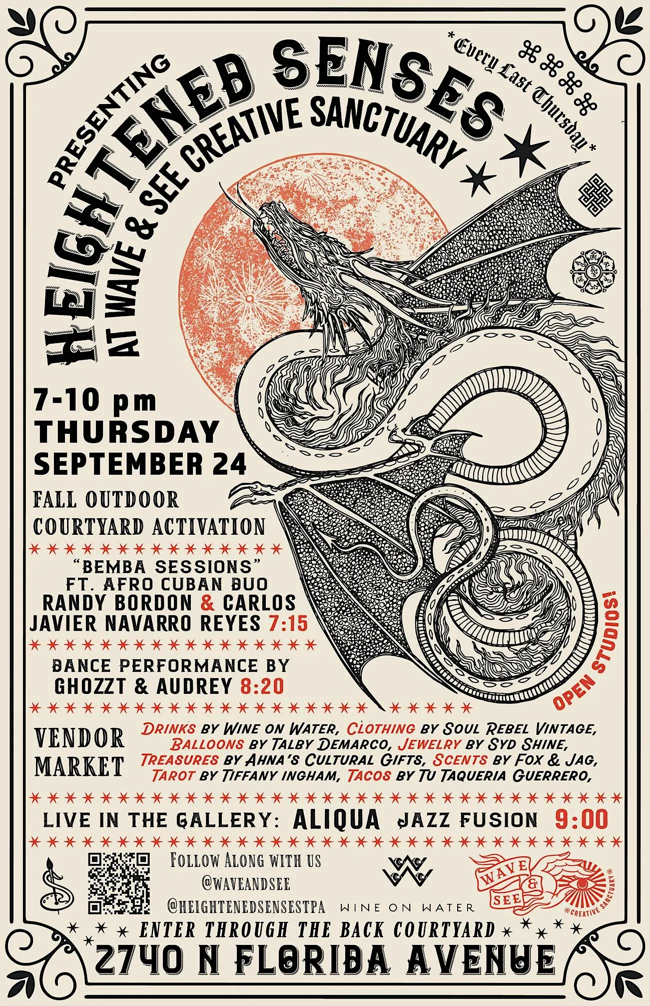 Heightened Senses : September : Jazz Fusion, Afro Cuban Duo, New Vendors