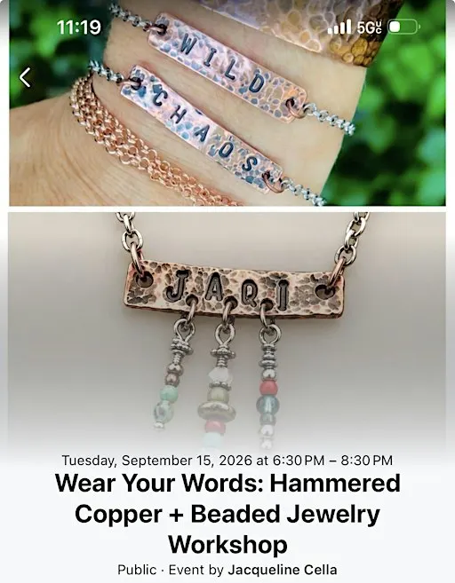 Wear Your Words: Hammered Copper + Beaded Jewelry Workshop
