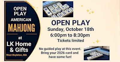 American Mahjong Open Play at LK Home & Gifts