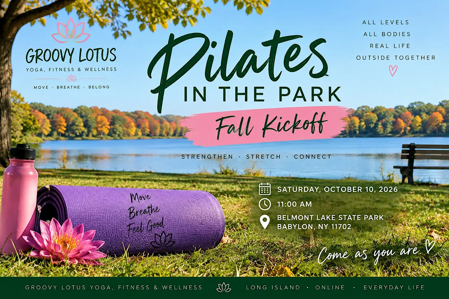 PILATES KICKOFF!!! in the Park at Belmont Lake FREE GIFT FOR ALL!