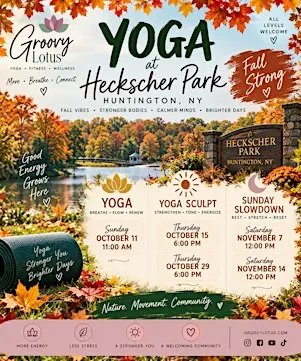 Autumn Themed Huntington Heckscher Yoga in the Park w/Groovy Lotus