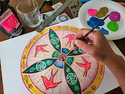 Create your own personal Mandala with colors, patterns and nature symbols..