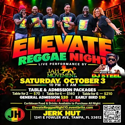 Elevate Reggae Night ft. Jah Movement | Tampa's #1 Reggae Band — Oct 3