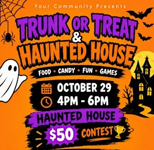 Hunted house trunk or treat free for kids fun games face painting food fun