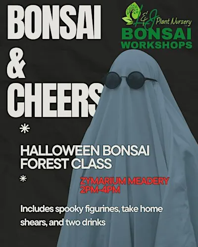 Bonsai & Cheers at Zymarium Meadery | Bald Cypress Halloween Forest