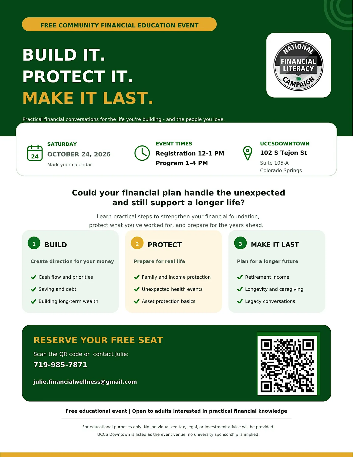 Build It. Protect It. Make It Last. A Community Financial Education Event