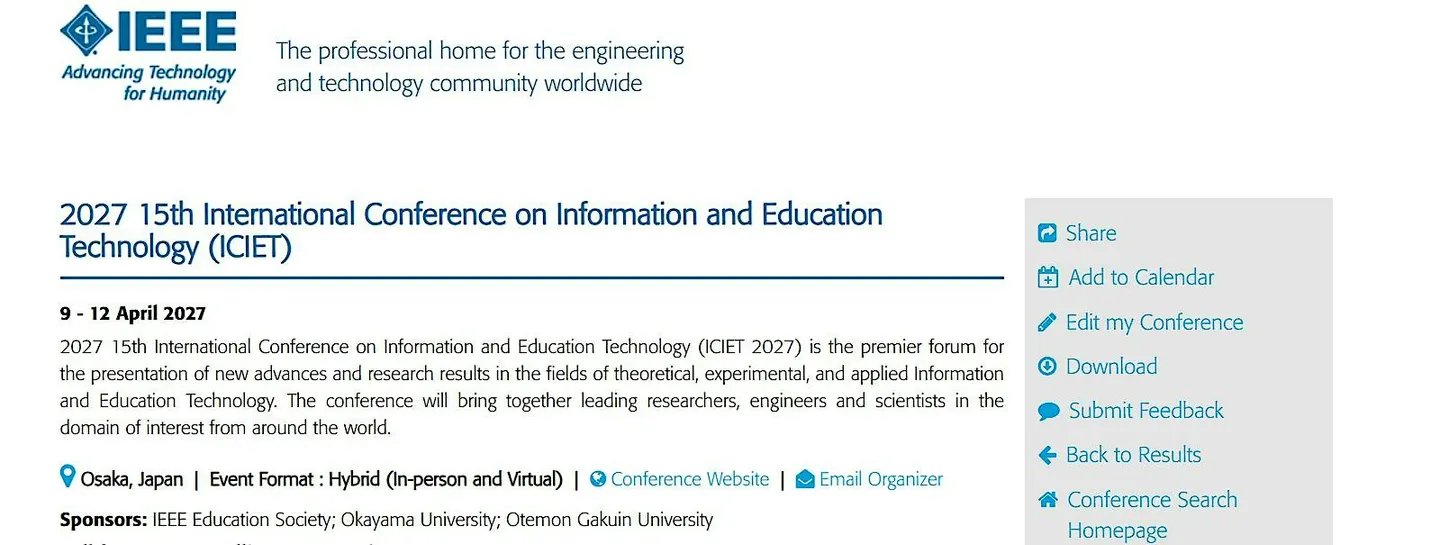ICIET 2027 in Osaka, Information and Education Technology