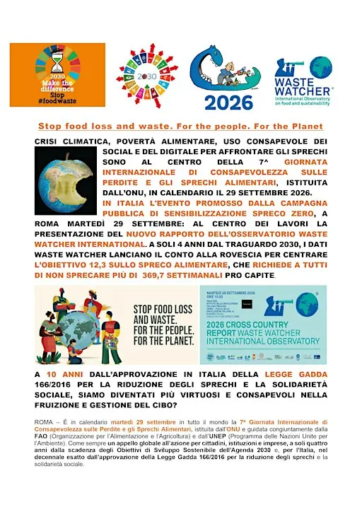 7ª Giornata Internazionale della Consapevolezza sulle perdite e gli sprechi