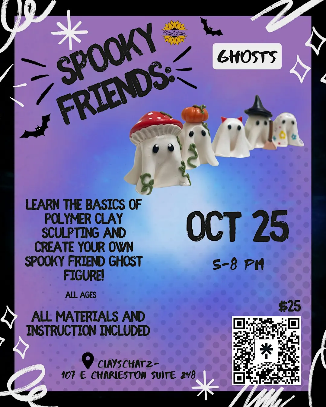 Spooky friends ghost polymer clay workshop all ages arts and crafts