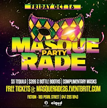 MASQUERADE @ FICTION | FRI OCT 16 | FREE ENTRY & $5 TEQUILA