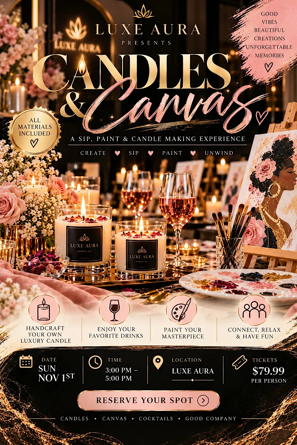 Luxe Candles & Canvas: A Luxury Sip, Paint & Candle-Making Experience