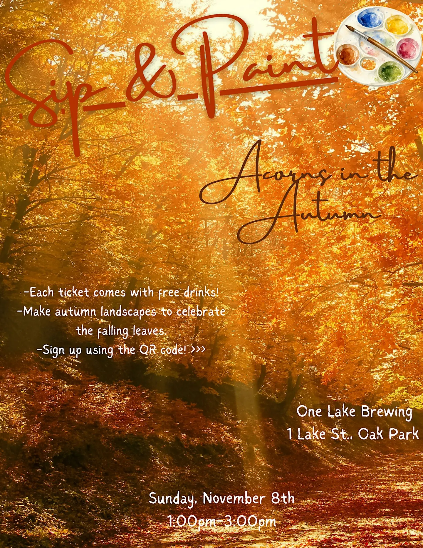 Acorns in Autumn: An Autumn Landscape Painting Sip and Paint