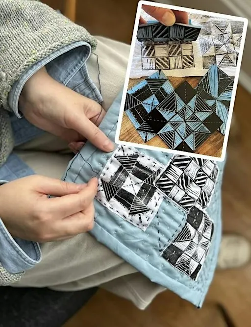 Linocut fabric printing and mini quilt making workshop | McManus Mondays