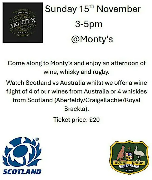 Wine and whisky flights for Scotland v Australia rugby