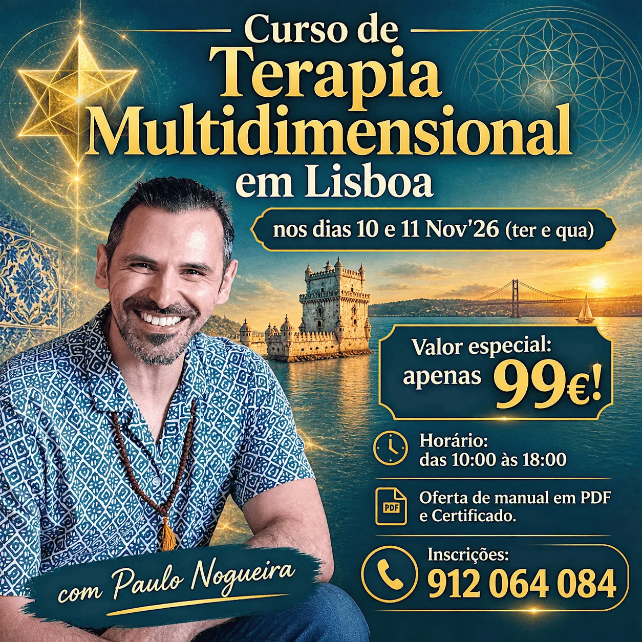 CURSO DE TERAPIA MULTIDIMENSIONAL em LISBOA à semana por 99€ em Nov'26