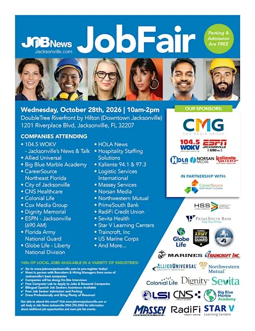 JACKSONVILLE JOB FAIR - Local Companies Hiring 100s of JOBS - October 28th