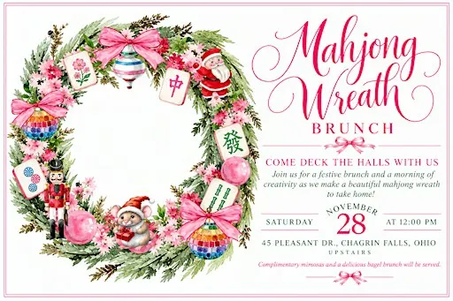Mahjong wreath making holiday brunch