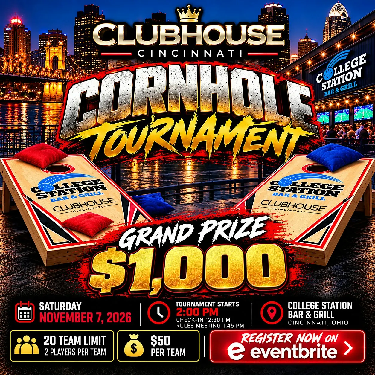 The Clubhouse Cincinnati corn hole tournament