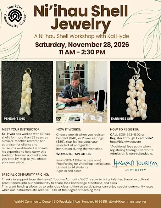 Niʻihau Shell Jewelry Workshop with Kai Hyde: Create a Pendant or Earrings