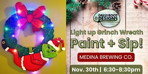 Light Up Grinch Wreath | Medina Brewing Co.