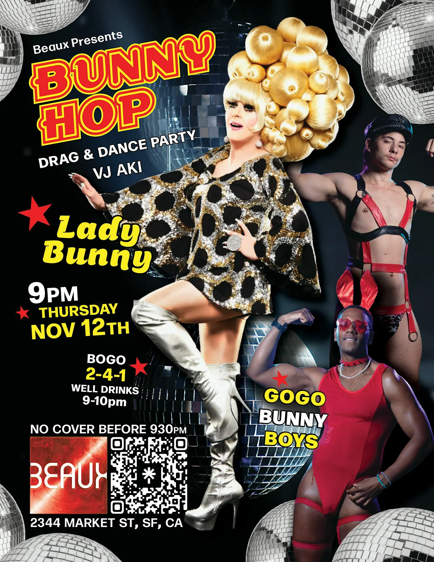 LADY BUNNY at Beaux in Castro Thursday Nov 12th - show & DJ set