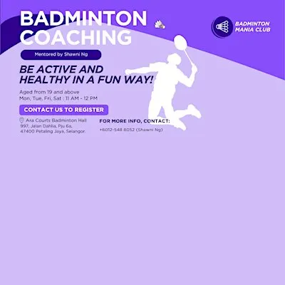 Adults Badminton Training Class In Petaling Jaya