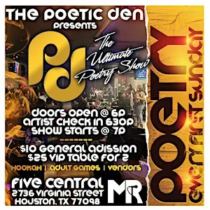 THE POETIC DEN ~ 1st Sunday's POETRY/COMEDY Showcase