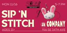 Sip 'n Stitch: Hand Sewing Social at COMPANY WINE BAR! (Felt Animal Charms!) 🧸🍷🪡 (21+)
