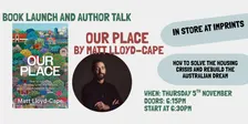 Book Launch: Our Place by Matthew Lloyd-Cape