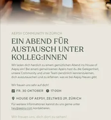 Aepsy Community Night in Zürich 🇨🇭 Aperò