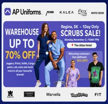 Warehouse Scrubs Sale – Regina, SK – 1 Day Only
