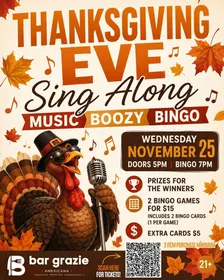 Thanksgiving Eve Sing Along Music Boozy Bingo