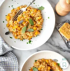 Autumn Risotto w/ Pancetta and Butternut Squash, Apple & Cranberry Crisp