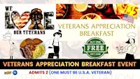 VETERAN APPRECIATION BREAKFAST - ADMITS 2 (One Person Must Be a U.S.A. Vet)