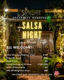 FREE* Speakeasy Salsa Night at Simone | Every Wednesday in Houston 12/09