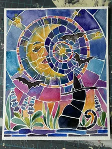 Witchy Moon Mosaic watercolor at The Vineyard at Hershey