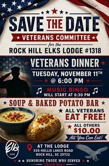 Veterans Dinner - Nov. 11th - Soup and Potato Bar Followed by Music Bingo!
