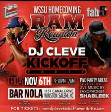 WSSU HOMECOMING 2026 - 2nd ANNUAL RAM REUNION - DJ CLEVE KICKOFF PARTY