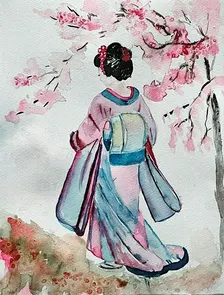 Serene Geisha in a Peaceful Garden Watercolor Workshop