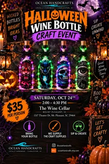 Halloween wine bottle crafting at Wine Cellar Mt Pleasant