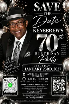 Kenebrew’s 70th Birthday Celebration  Event Agenda  Saturday, January 23