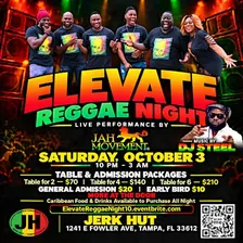 Elevate Reggae Night ft. Jah Movement | Tampa's #1 Reggae Band — Oct 3