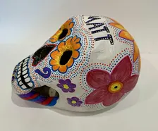 Paper Mache Sugar Skull Painting inspired by Mexico's annual Dia de Muertos