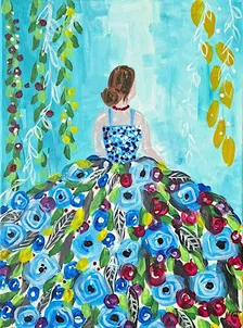 Lady in blue flowers
