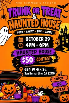 Hunted house trunk or treat free for kids fun games face painting food fun